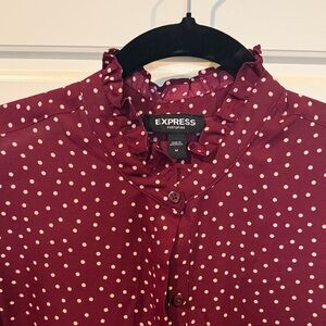 Express Maroon and White Polka Dot Top
